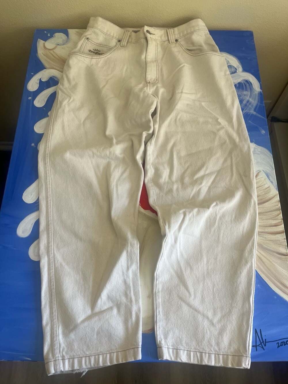 Vintage JNCO Style 190 Beige Wide-Leg Jeans Made in USA W36 L32